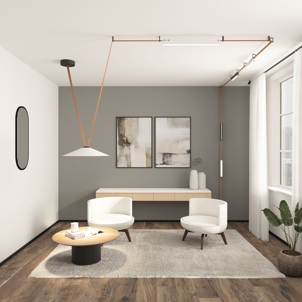 DK5668-WH+BK Cветильник для трека-ремня Belty Smart, серия Flow, со светодиодом, D600*H122мм, 48V DC, 24W, RA90, 120°, 2700-6500K, IP20, белый с черным, алюминий