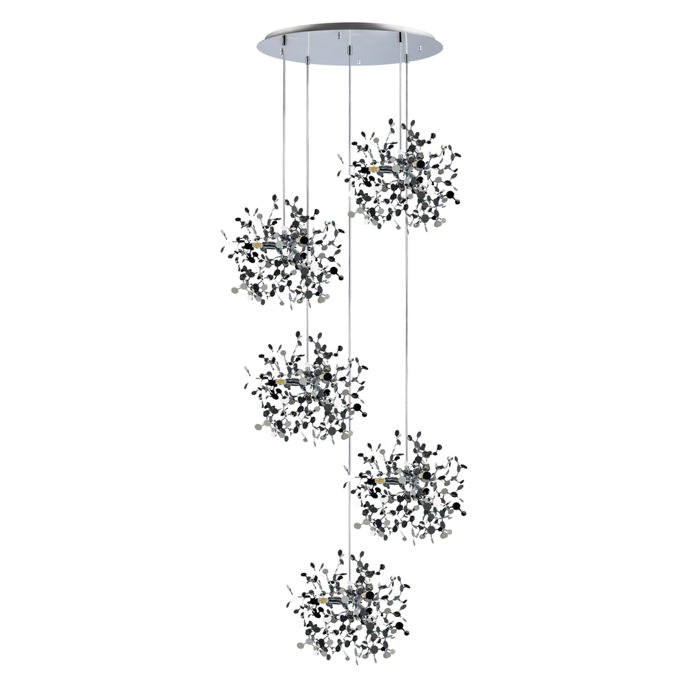 L5PR721134 Подвес пятерной круглый EXTRA 5x3x5W(led) G9  (721134 - 5 + 572154 -1) ХРОМ