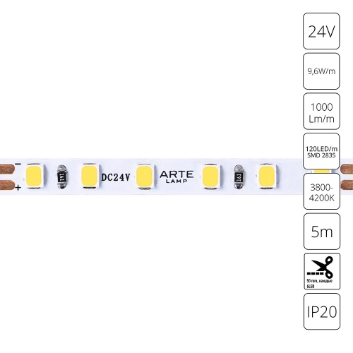 Купить Светодиодная лента 24V 9,6W/m 4000К 5м Arte Lamp TAPE A2412005-02-4K