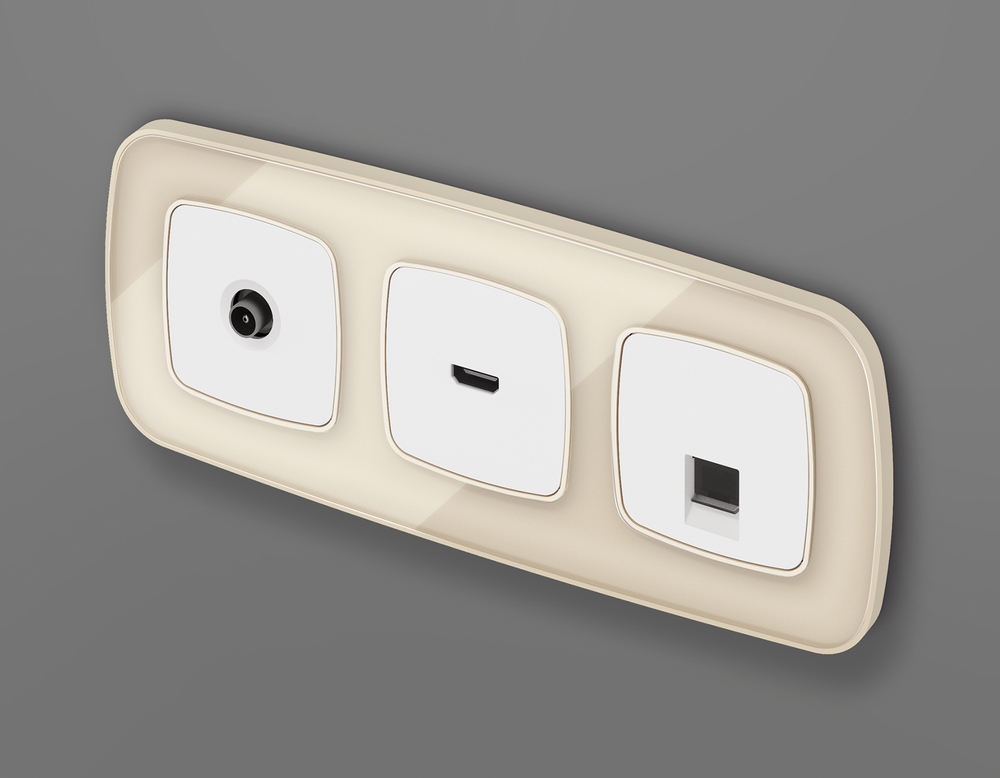 MO112005 Комплект механизма компьютерной розетки RJ-45 экранированной с автоматической защитной шторкой OMEGA Белый глянец QUANT (OP1120, VM185)