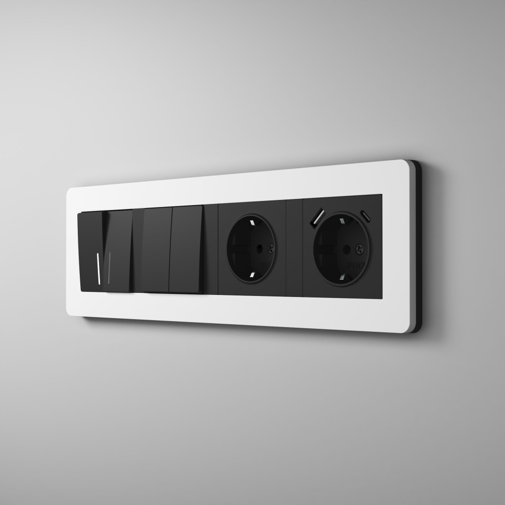 Рамка из поликарбоната на 4 поста Split белый/черный, soft-touch W0043068