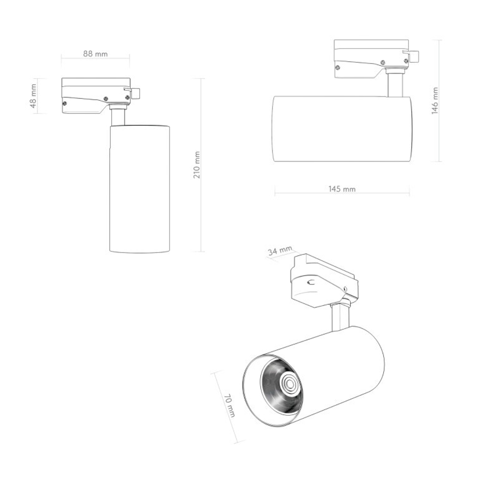 DK6454-BK Трековый светильник SOLID KOPER, 145мм, d70, 220V, LED 4000K, 24W, IP20, черный, алюминий