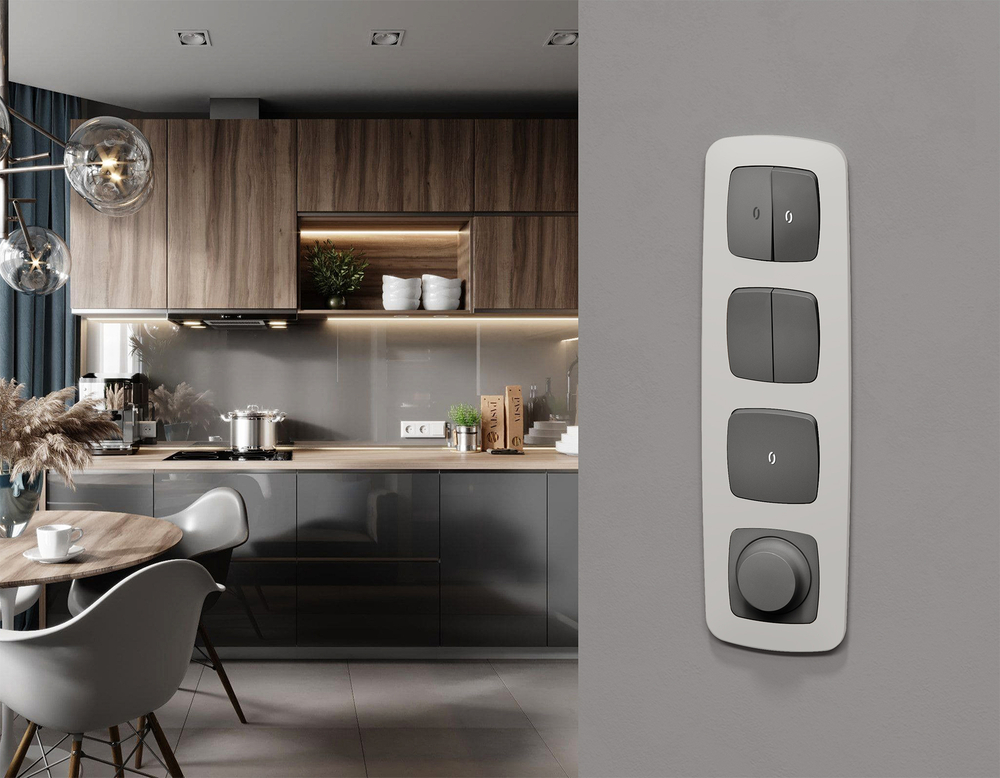 MO652055 Комплект механизма 1-кл выключателя с самовозвратом с подсветкой 5600K OMEGA Антрацит серый QUANT (OP6520, VM113, G14W)