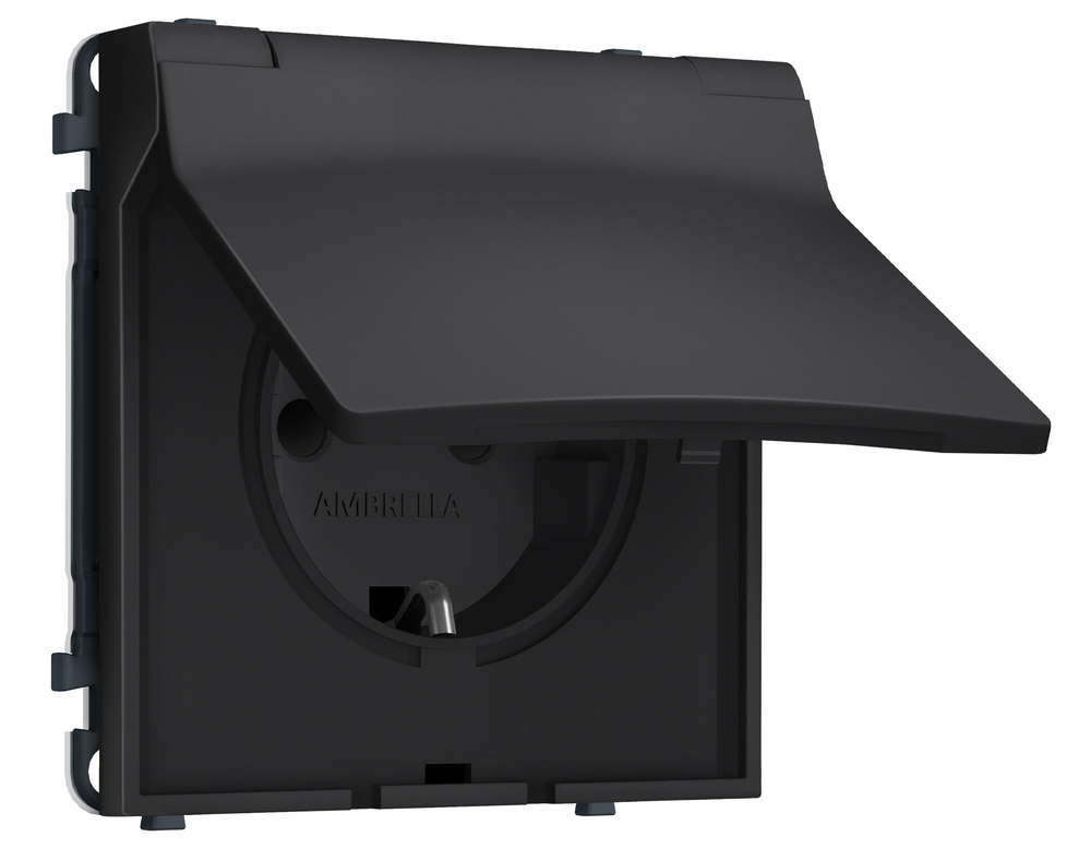 MS808010 Комплект механизма электрической розетки SIGMA Черный матовый 50Hz 2P+E с/з с/ш и крышкой IP44 16A-250V QUANT PRO (SP8080, PR141)