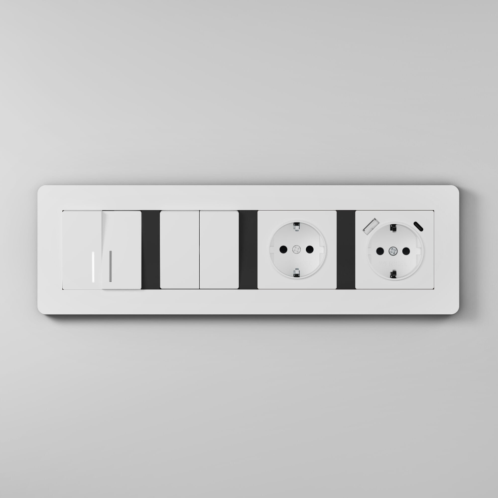 Рамка из поликарбоната на 4 поста Split белый/черный, soft-touch W0043068