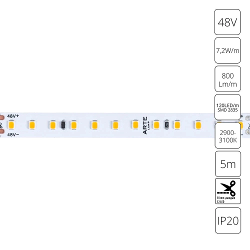 Купить Светодиодная лента 48V 7,2W/m 3000К 5м Arte Lamp TAPE A4812010-01-3K