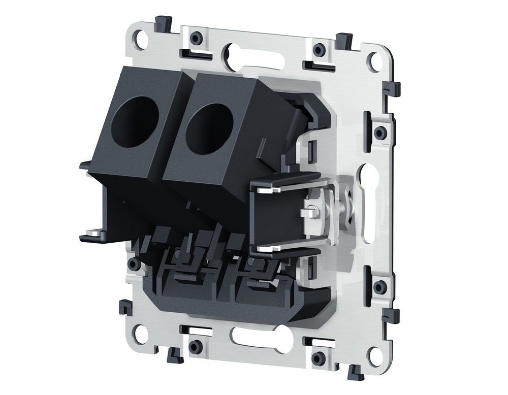 VM189 Механизм компьютерной двойной розетки RJ-45 (8P8C) CAT6 с автоматической защитной шторкой QUANT